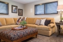 The goal of the sectional and seating area was to be as comfortable and cozy as possible. The sectional color, numerous pillows, side table and lighting make you want to kick off your shoes and sit for a while.