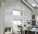 Lafayette Parasol Cellular Shades on Angled Window - 
"Photography courtesy of Lafayette Interior Fashions."